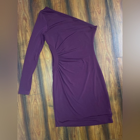 Guess One-Shoulder Dress in Rich Plum - Picture 6 of 6